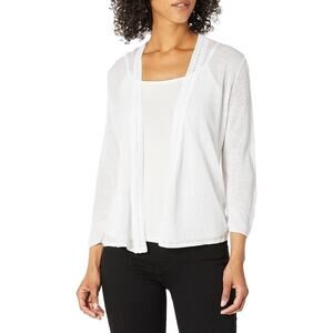 NIC+ZOE Women's Crochet Trim Open Front Cardigan Cream Sz Medium